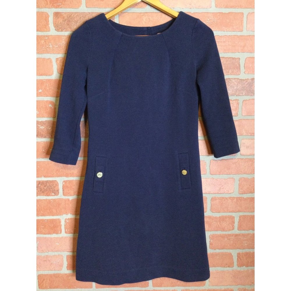 Lilly Pulitzer Navy Blue Sheath Dress with Gold Buttons